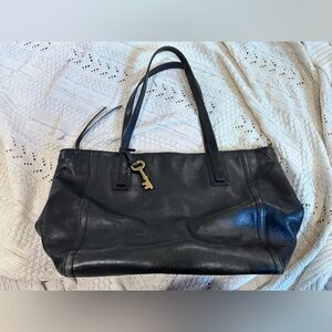 Fossil Emma Black Leather Bag with Key Charm